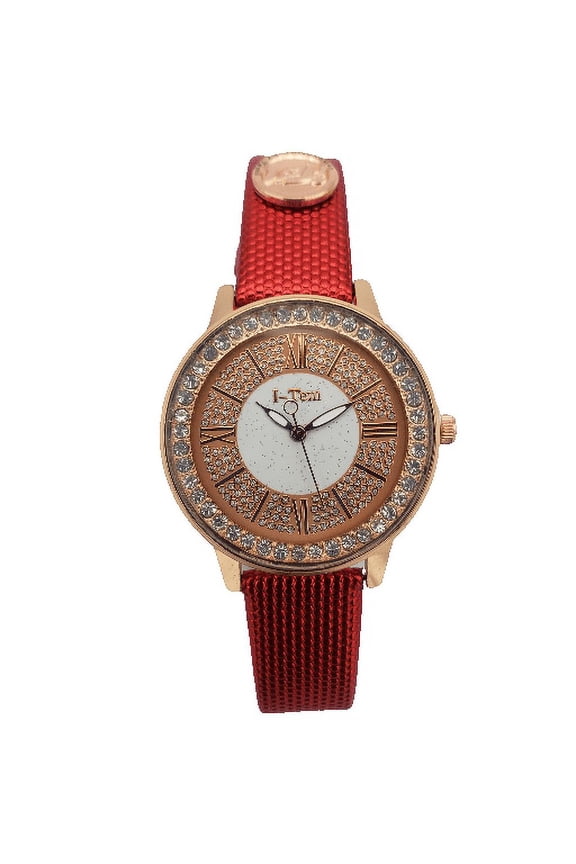 Women's 17 mm Leather Wristwatch, Red, I-TW870