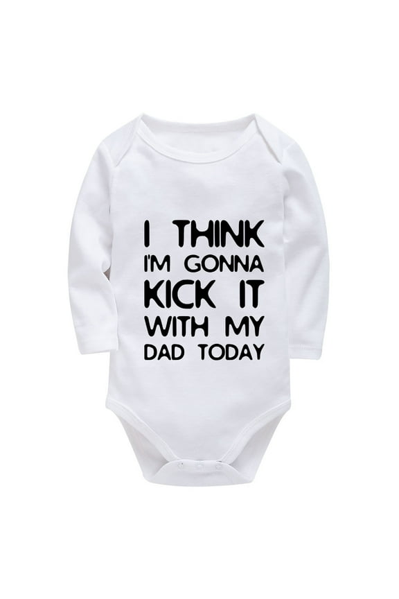 I Think I'm Gonna Kick It With My Dad Today Newborn Girl Hospital Outfit Set Long Sleeve Going Home Outfit for Baby White Ba