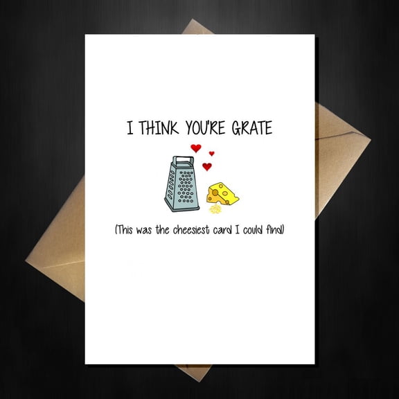 I Think You’re Grate Funny Greeting Card – Cheesy Design with Grater and Cheese Illustration – Blank Inside, Includes Envelope – Perfect for Love Notes, Friendships, and Special Occasions