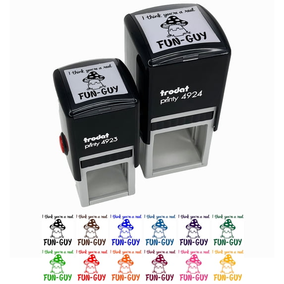 I Think You're a Fun-Guy Fungi Motivational Quote Mushroom Pun Self-Inking Rubber Stamp Ink Stamper - Fuchsia Ink - Small 1 Inch