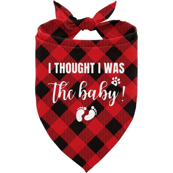 I Thought I was The Baby Dog Bandana, Dog Bandana, Buffalo Plaid Pet Scarf, Dog Scarf Accessories,Baby Announcement Dog Bandana, Dog Bandana Gift for Dog Bandana Pet Scarf (B36)