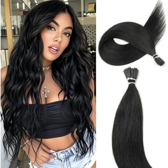 I Tip Hair Extensions Human Hair #01 Jet Black 20 Inch 50strands Comfortable Wear Invisible &  Straight Remy  Hair Extensions