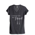 thumbnail image 1 of I Travel For The Food Women's Fashion Relaxed V-Neck T-Shirt Tee Charcoal Grey X-Large, 1 of 3