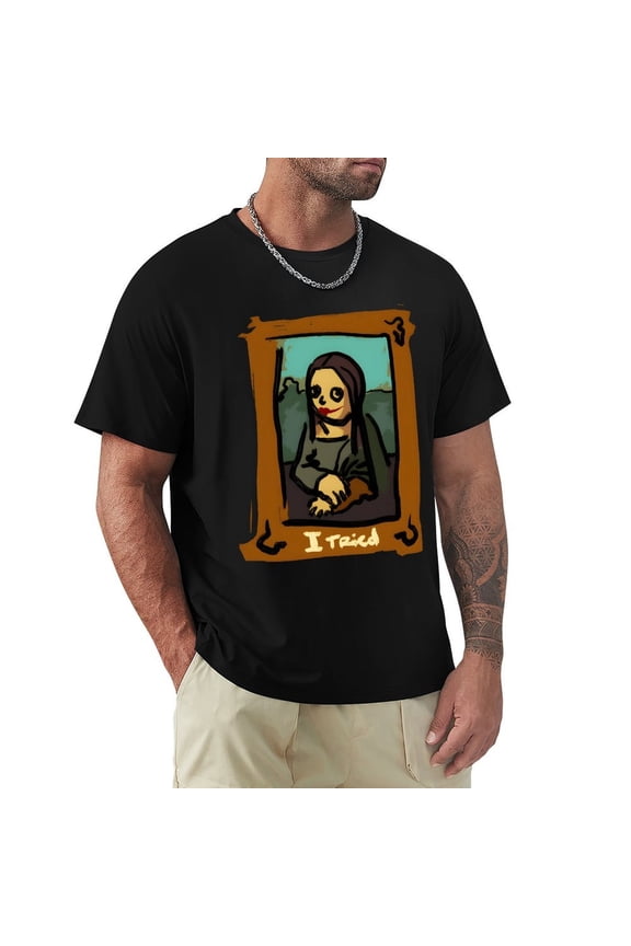I Tried Men's HD Print Classic Short Sleeve T-Shirts Black 2XL