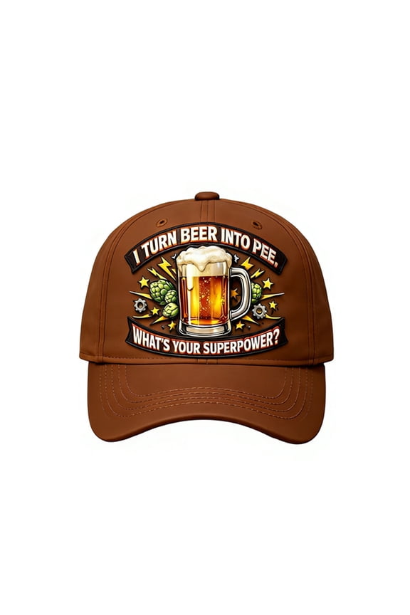 I Turn Beer Into Pee Hat Polyester Beer Lover Cap with Superpower Quote Print Baseball Hat Gift for Men(Brown)