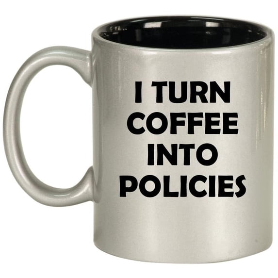 I Turn Coffee Into Policies Insurance Agent Gift Funny Ceramic Coffee Mug Tea Cup (11oz Silver)