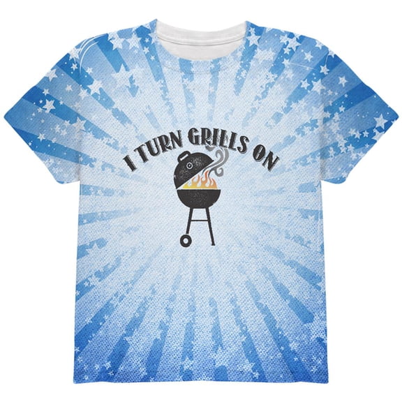 I Turn Grills On Blue All Over Youth T Shirt Multi YLG