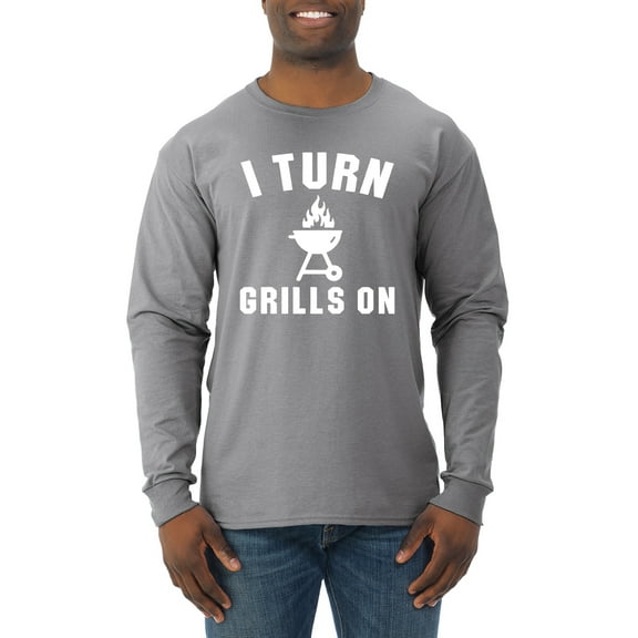I Turn Grills On Pop Culture Mens Long Sleeve Shirt, Heather Grey, Medium