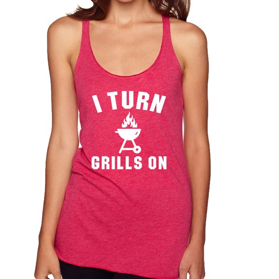 I Turn Grills On Pop Culture Tri-Blend Racerback Tank Top, Shocking Pink, X-Large