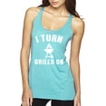 thumbnail image 1 of I Turn Grills On Pop Culture Tri-Blend Racerback Tank Top, Tahiti Blue, Large, 1 of 3