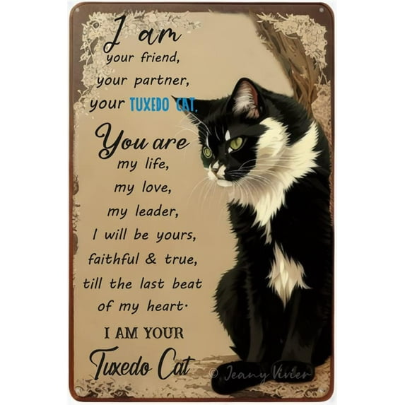 I Am Tuxedo Cat Decor, Cat Wall Decor, Gifts for Cat Lovers, Signs With Saying And Cats, Cats Gifts for Women Teens Girl, Bedroom Living Room Plaque Metal Funny Tin Sign 5.5x8 Inches
