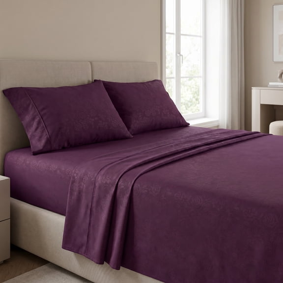 I DO Ultra Soft Brushed Microfiber 4-Piece Sheet Set, California King, Purple - Floral Embossed, Hypoallergenic, Deep Pocket, Stain Resistant, Wrinkle Free, All Season Bedding Walmart