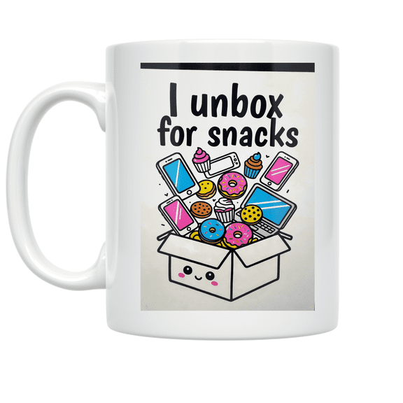 I Unbox for Snacks - Tech Subscription Box Fan - 11 oz Ceramic Coffee Mug