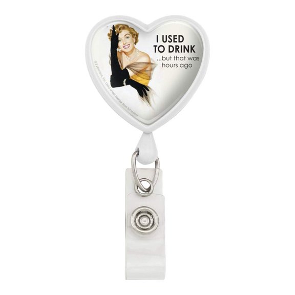 I Used to Drink but That was Hours Ago Funny Humor Heart Lanyard Retractable Reel Badge ID Card Holder
