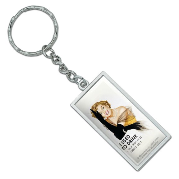 I Used to Drink but that Was Hours Ago Funny Humor Rectangle Chrome Plated Metal Keychain Key Chain