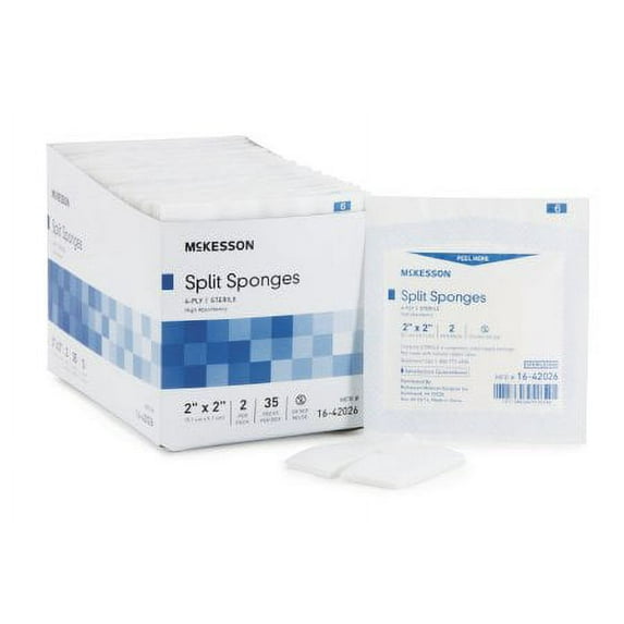 I.V. / Drain Split Dressing, McKesson, Poly / Rayon Blend 2 X 2 Inch Square Sterile, 16-42026 - Pack of 70