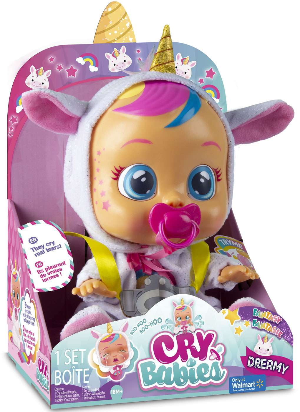 I VIP PETS Cry Babies Dreamy Doll, Unicorn, Real Tears, Cuddle Toy