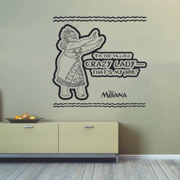 I am The Village Crazy Lady Thats My Job - Gramma Tala Quote Moana Quote Vinyl Wall Art Sticker Wall Decal Home Decoration Girl Boy Room Wall Decor Kinder Nursery Kids Children Room Size (10x10 inch)