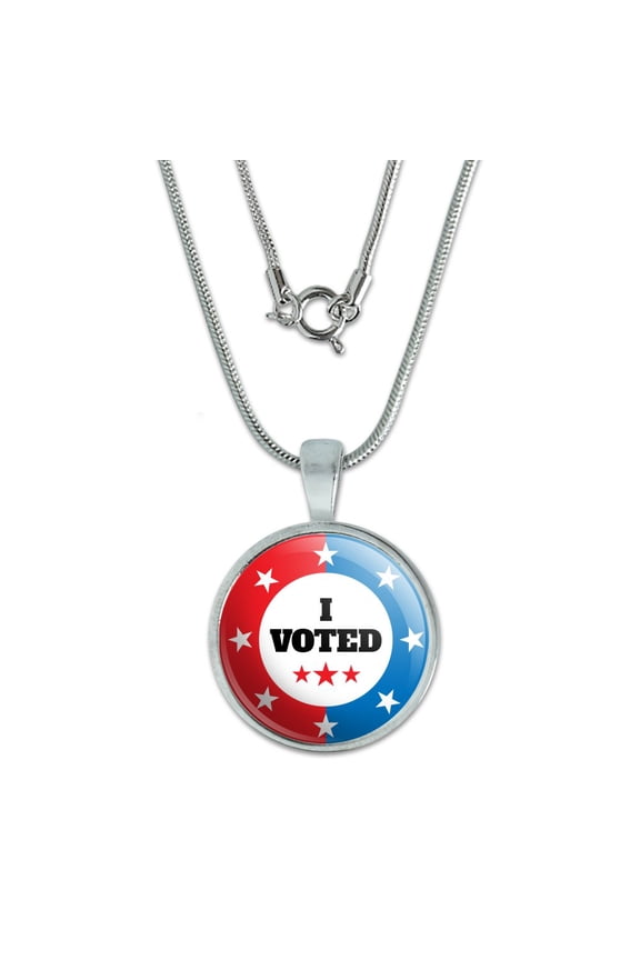 I Voted Red White Blue Patriotic 0.75" Pendant with Sterling Silver Plated Chain