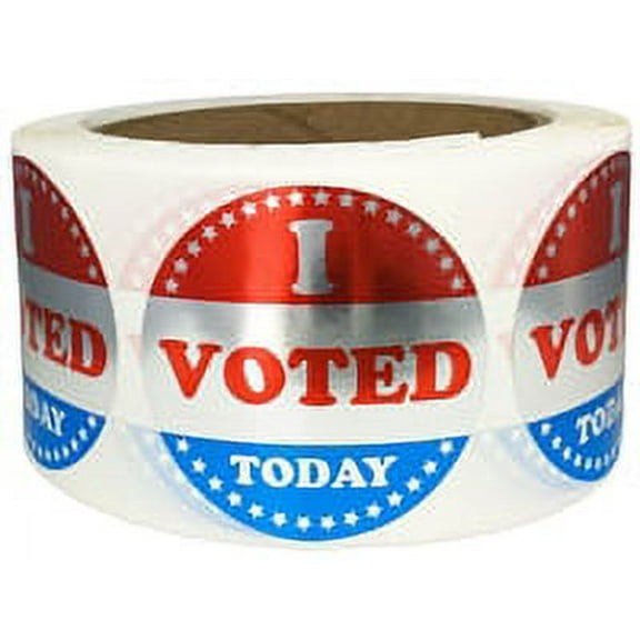 I Voted Today, Red, White and Blue Shiny Stickers | 2" inches Round - 500 Pack | InStockLabels.com