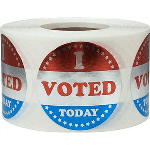 I Voted Today, Shiny Red, White, and Blue Stickers | 1.5" inches Round - 500 Pack | InStockLabels.com