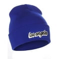 thumbnail image 1 of I&W Classic USA Cities Winter Knit Cuffed Beanie Hat 3D Raised Layer Letters, Los Angeles Royal, White Black, 1 of 2