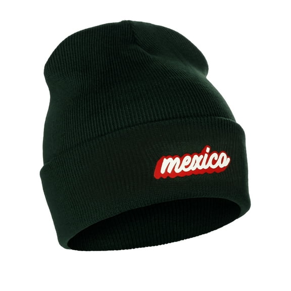 I&W Classic USA Cities Winter Knit Cuffed Beanie Hat 3D Raised Layer Letters, Mexico Green, Red White