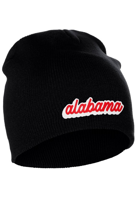I&W Classic USA Cities Winter Knit Cuffless Beanie Hat 3D Raised Layer Letters, Alabama Black,  White Red