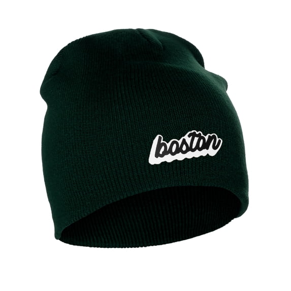 I&W Classic USA Cities Winter Knit Cuffless Beanie Hat 3D Raised Layer Letters, Boston Green, White Black