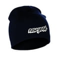 thumbnail image 1 of I&W Classic USA Cities Winter Knit Cuffless Beanie Hat 3D Raised Layer Letters, New York Navy, White Black, 1 of 2