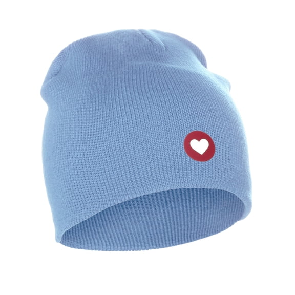 I&W Classic Winter Cuffless Beanie Knit Hat Love or Broken Heart Logo (Sky Beanie, Red White Love Heart)