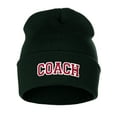 thumbnail image 1 of I&W Sports Team Coach Arch Letters Winter Knit Cuffed Beanie Hat, Dk Green Beanie White Red, 1 of 2