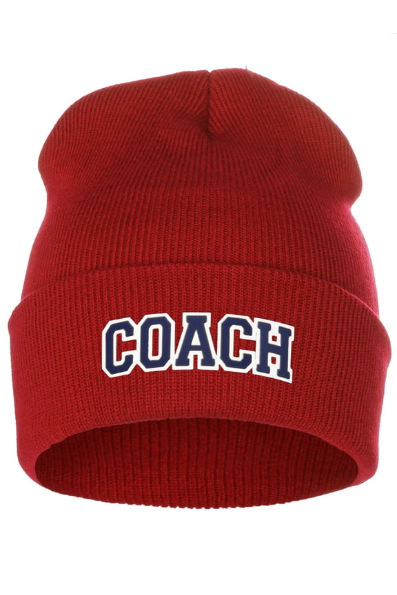 I&W Sports Team Coach Arch Letters Winter Knit Cuffed Beanie Hat