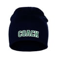 thumbnail image 1 of I&W Sports Team Coach Arch Letters Winter Knit Cuffless Beanie 3D Raised Layers, Navy Beanie White Green, 1 of 2