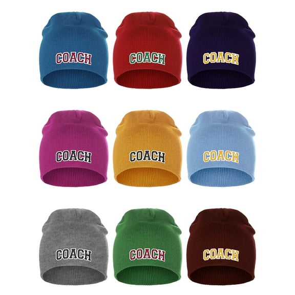 I&W Sports Team Coach Arch Letters Winter Knit Cuffless Beanie 3D Raised Layers