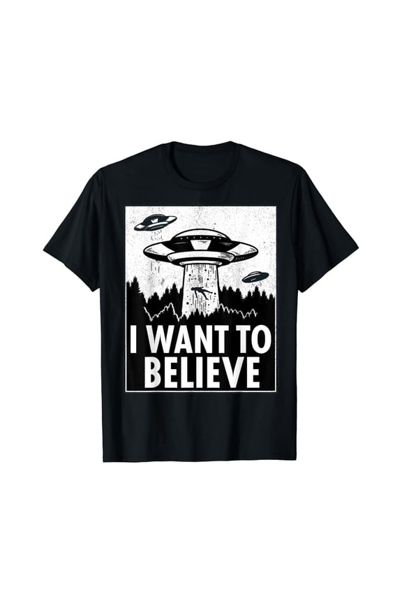 I WANT TO BELIEVE UFO Alien Abduction T Shirt Sci-Fi Gift
