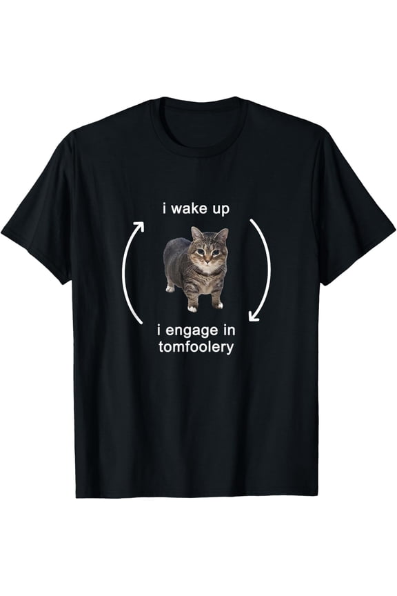 I Wake Up I Engage In Tomfoolery Silly Cat Meme T-Shirt