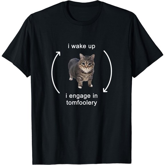 I Wake Up I Engage In Tomfoolery Silly Cat Meme T-Shirt