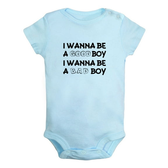 I Wanna Be a Good Boy I Wanna Be a Bad Boy Funny Rompers For Babies, Newborn Baby Unisex Bodysuits, Infant Jumpsuits, Toddler 0-12 Months Kids One-Piece Oufits (Blue, 0-6 Months)