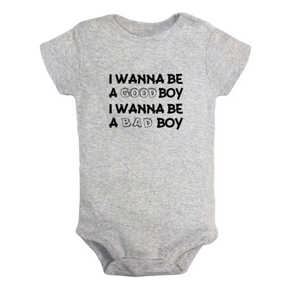 I Wanna Be a Good Boy I Wanna Be a Bad Boy Funny Rompers For Babies, Newborn Baby Unisex Bodysuits, Infant Jumpsuits, Toddler 0-12 Months Kids One-Piece Oufits (Gray, 18-24 Months)