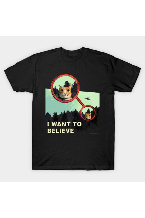 I Want 2 Believe In Kitties Funny Vintage Retro Graphic Art Tee Unisex T-Shirt, for men & women, up to size 5XL
