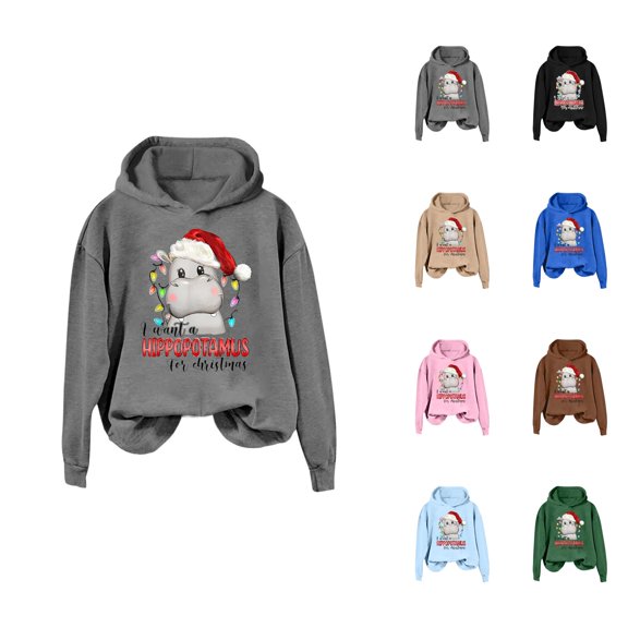 I Want A Hippopotamus For Christmas Hoodies for Women Long Sleeve Funny Graphic Hooded Sweatshirt Pullover Tops