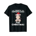 thumbnail image 1 of I Want A Hippopotamus For Christmas Lights Xmas Hippo T-Shirt for Men Women Cotton Top Tee Casual Short Sleeves, 1 of 2