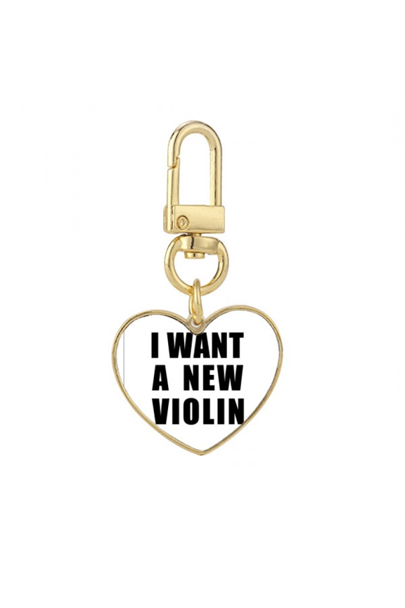 I Want A New Violin Art Deco Fashion Gold Heart Keychain Metal Keyring Holder