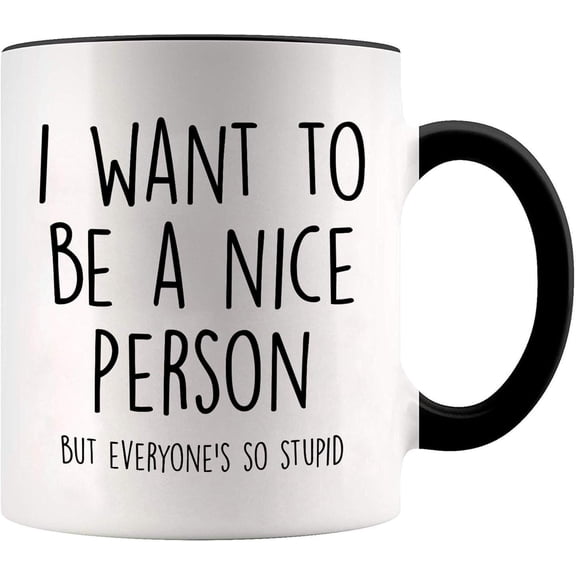 I Want To Be A Nice Person But Everyone Is So Stupid Mug, 11 Ounces, Funny Coffee Mug For Women And Men Black Handle KGE5ET