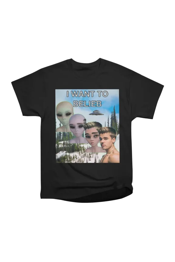 I Want To Belieb Funny y2k Classic Book Style Alien UFO Parody T-Shirt Tee Gift For Him Me