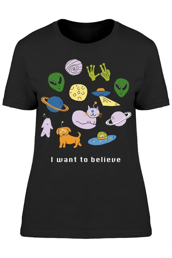 I Want To Believe Alien Doodles T-Shirt Women -Image by Shutterstock, Female XX-Large