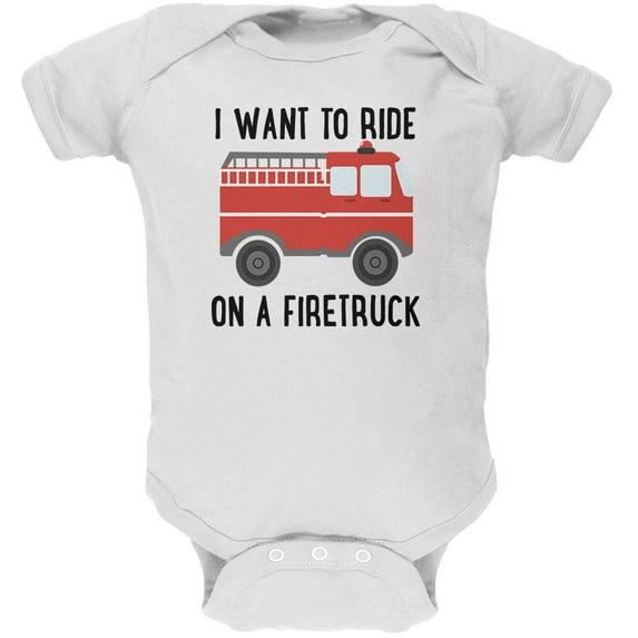 I Want To Ride On A Firetruck Soft Baby One Piece White 12-18 M