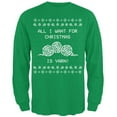 thumbnail image 1 of I Want Yarn Knitting Ugly Christmas Sweater Mens Long Sleeve T Shirt Irish Green SM, 1 of 1