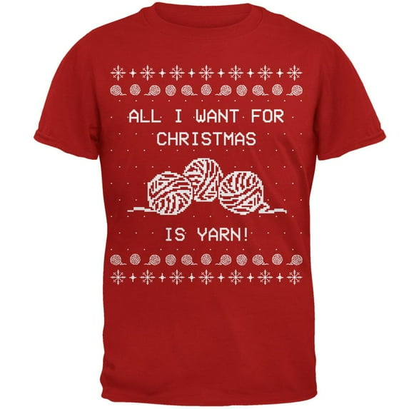 I Want Yarn Knitting Ugly Christmas Sweater Mens Soft T Shirt Red MD